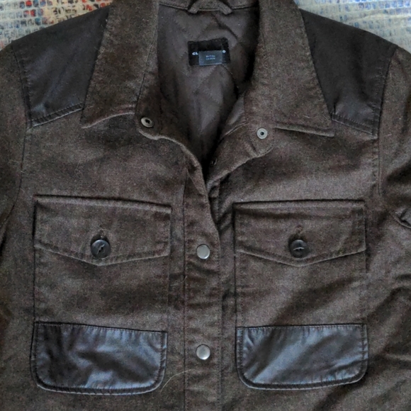 Club Monaco Wool Shirt Jacket Faux Leather Brown L - Picture 4 of 4